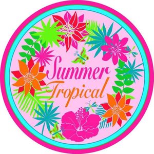 Luxe roze ronde badlaken/strandlaken Fresco grote handdoek 140 cm - Tropische zomer/bloemen print