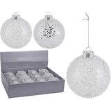 6x Zilveren glitter kerstballen kunststof 10 cm type 2 - Kerstboomversiering zilver