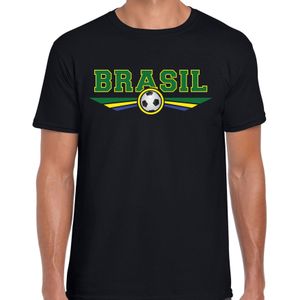 Brazilie / Brasil landen / voetbal t-shirt met wapen in de kleuren van de Braziliaanse vlag - zwart - heren - Brazilie landen shirt / kleding - EK / WK / voetbal shirt