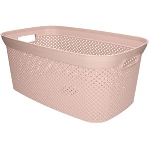 1x Oud roze wasmanden 35 liter 34 x 54 x 23 cm - Kunststof/plastic draagmand - De was doen huishoudartikelen - Wasmanden/wasgoedmanden