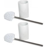 2x stuks wc/toiletborstels inclusief houders wit 37 cm van RVS /keramiek - Toilet/badkameraccessoires wc-borstel