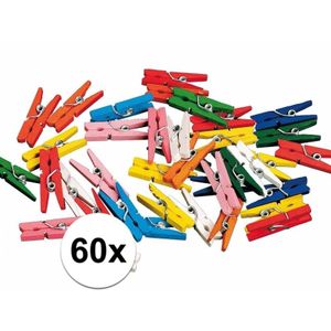 60x mini knijpertjes gekleurd - 2 cm - kleine/ mini knijpers