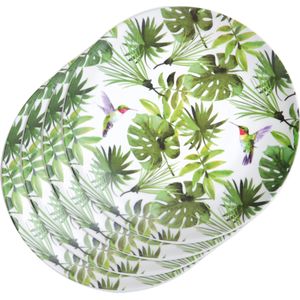 4x Melamine borden tropische print/wit 25 cm - Ontbijtborden - Servies voor peuters/kleuters/kinderen