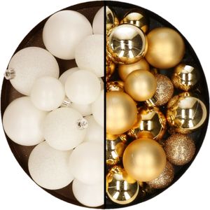 Kerstballen 60x stuks - mix goud/wol wit - 4-5-6 cm - kunststof - kerstversiering