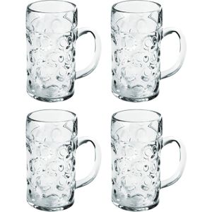 4x Bierpullen/bierglazen 1.3 liter/130 cl/1300 ml van onbreekbaar kunststof - 1.3 liter pullen - Bierfeest/Oktoberfest pul - Bierpul glazen