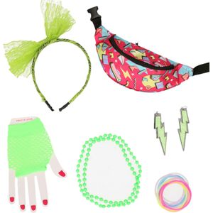 Foute 80s/90s party verkleed set compleet - dames - groen - jaren 80/90 verkleed accessoires