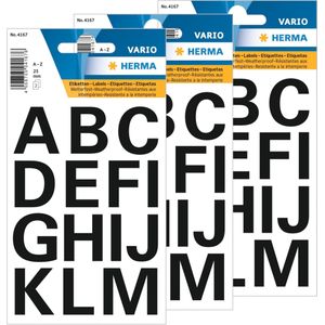 Stickervelletjes 112x A-Z alfabet plak letters zwart 25 mm