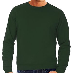 Grote maten sweater / sweatshirt trui groen met ronde hals voor heren - groene / donkergroen - basic sweaters