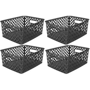 5Five Opbergmand/box van kunststof - 4x - zwart - 19 x 25 x 10 cm - 4 liter