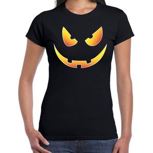 Halloween Scary face verkleed t-shirt zwart voor dames - horror shirt / kleding / kostuum