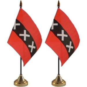 4x stuks amsterdam tafelvlaggetjes 10 x 15 cm met standaard - thema versiering vlaggen