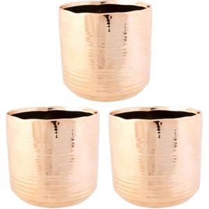 3x Koperen ronde plantenpotten/bloempotten Cerchio 16,5 cm keramiek - Plantenpot/bloempot metallic koper - Woonaccessoires