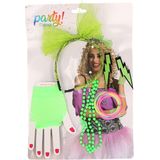 Foute 80s/90s party verkleed set compleet - dames - groen - jaren 80/90 verkleed accessoires