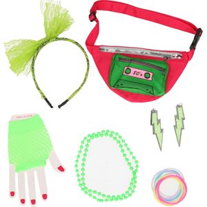 Foute 80s/90s party verkleed set compleet - dames - groen - jaren 80/90 verkleed accessoires