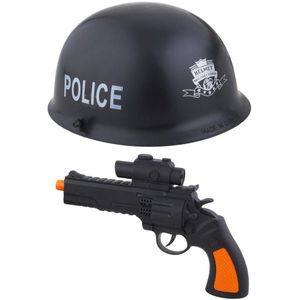 Kinderen speelgoed verkleed pistool/revolver wapen en helm set voor politie agent 2-delig -  Carnaval accessoires