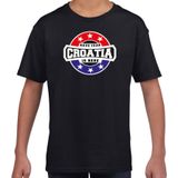 Have fear Croatia is here t-shirt met sterren embleem in de kleuren van de Kroatische vlag - zwart - kids - Kroatie supporter / Kroatisch elftal fan shirt / EK / WK / kleding