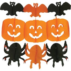 Halloween feestslinger vleermuizen/pompoenen/spinnen - 3 meter - oranje - papier