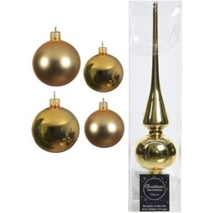 Compleet glazen kerstballen pakket goud glans/mat 38x stuks - 18x 4 cm en 20x 6 cm - Inclusief piek glans