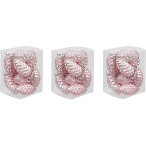 36x Dennenappel kersthangers/kerstballen roze (powder) van glas - 6 cm - mat/glans - Kerstboomversiering