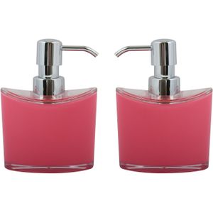 MSV Zeeppompje/dispenser Aveiro - 2x - PS kunststof - fuchsia roze/zilver - 11 x 14 cm - 260 ml