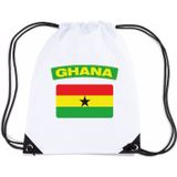 Ghana nylon rijgkoord rugzak/ sporttas wit met Ghanese vlag