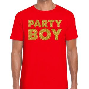 Party Boy gouden glitter tekst t-shirt rood heren - heren shirt Party Boy