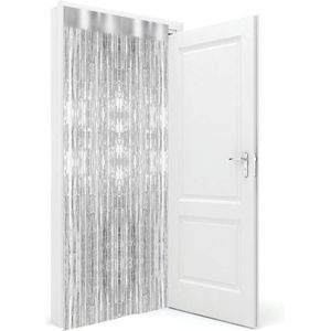 2x stuks folie deurgordijn zilver 200 x 100 cm - Feestartikelen/versiering - Tinsel deur gordijn