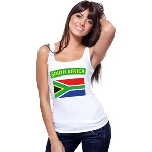 Zuid Afrika singlet shirt/ tanktop met Zuid Afrikaanse vlag wit dames