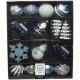 25x stuks kersthangers/kerstballen lichtblauw/wit - Onbreekbare plastic kerstboomversiering kerstornamenten