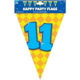 Paperdreams verjaardag 11 jaar thema vlaggetjes - 3x - feestversiering - 10m - folie - dubbelzijdig