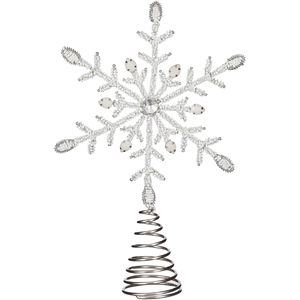 House of Seasons Piek - kerstster - sneeuwvlok - kunststof - zilver/wit - H30 cm