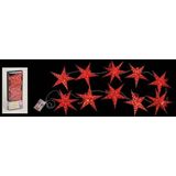 2x Kerstverlichting op batterijen lichtsnoer met rode papieren sterren 250 cm - Snoer met verlichte sterren - verlichting