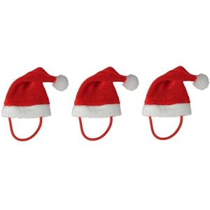 3x Mini kerstmuts met bandje voor mini knuffels/poppen - Kerstmutsen voor kleine knuffeldieren
