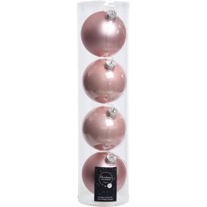 4x Lichtroze glazen kerstballen 10 cm - Mat/matte - Kerstboomversiering lichtroze