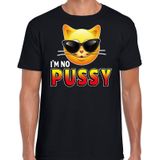 Funny emoticon t-shirt I am no pussy zwart voor heren - Fun / cadeau - Foute party kleding