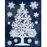 3x Kerst raamversiering raamstickers witte kerstboom 29,5 x 40 cm - Raamversiering/raamdecoratie stickers