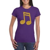Gouden muziek noot  / muziek feest t-shirt / kleding - paars - voor dames - muziek shirts / muziek liefhebber / outfit