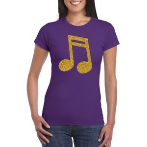 Toppers Gouden muziek noot  / muziek feest t-shirt / kleding - paars - voor dames - muziek shirts / muziek liefhebber / outfit