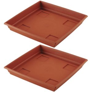 Set van 2x stuks bloempot/plantenpot terra cotta onderschaal/opvangbord kunststof diameter 27 cm - Rand hoogte 4 cm