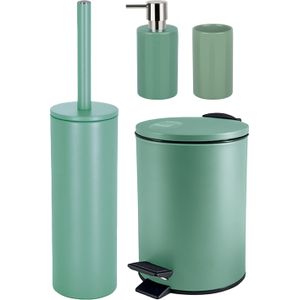 Spirella Badkamer accessoires set - WC-borstel/pedaalemmer/zeeppompje/beker - metaal/keramiek - salie groen - Luxe uitstraling