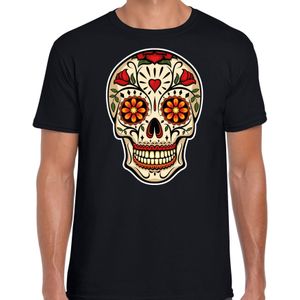 Bellatio Decorations Sugar Skull t-shirt heren - zwart - Day of the Dead - punk/rock/tattoo thema