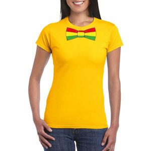 Geel t-shirt met Limburgse kleuren strik dames - Carnaval shirts