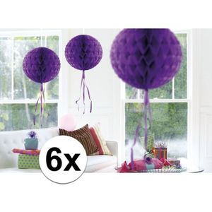 6x feestversiering decoratie bollen paars 30 cm