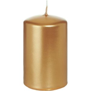 1x Gouden cilinderkaars/stompkaars 5 x 8 cm 18 branduren - Geurloze goud-kleurige kaarsen