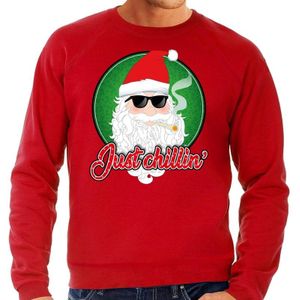 Foute Kersttrui / sweater - Just chillin - rood voor heren - kerstkleding / kerst outfit
