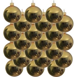 18x Gouden glazen kerstballen 8 cm - Glans/glanzende - Kerstboomversiering goud
