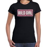 Wild girl fun t-shirt met panterprint - zwart - dames - fout fun tekst shirt / outfit / kleding