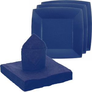 Santex feest/verjaardag servies set - 10x gebaksbordjes/20x servetten - kobalt blauw - karton