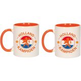 2x stuks Holland kampioen beker / mok wit en oranje - 300 ml - voetbal mok - oranje supporter / fan