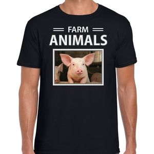 Dieren foto t-shirt Varken - zwart - heren - farm animals - cadeau shirt Varkens liefhebber